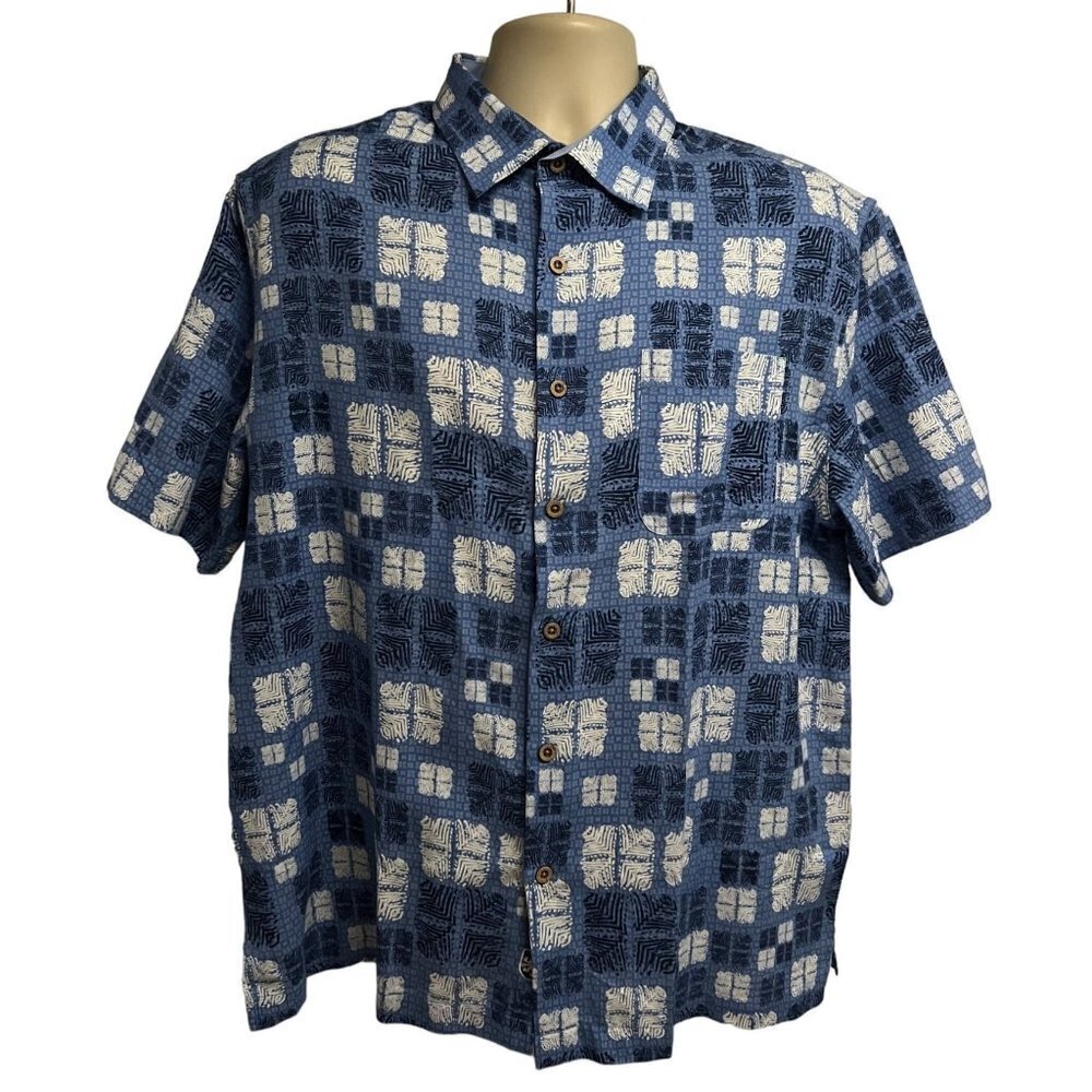 Nat Nast Mens Vintage Blue Silk Button Front Camp Shirt Large Pocket Lightweight